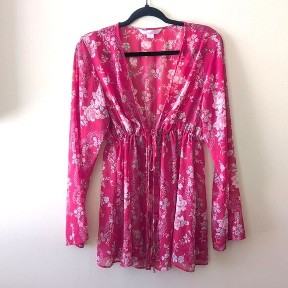 Victoria's Secret Other - Victoria's Secret Sheer Top Women's Medium Large Robe Long Sleeve Rose Floral